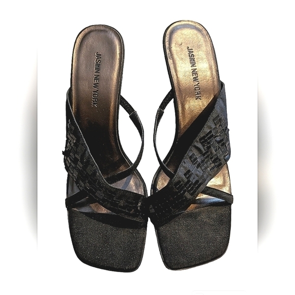 Jasmin New York leather sole decorated Black slides size 8.5 - Picture 1 of 7